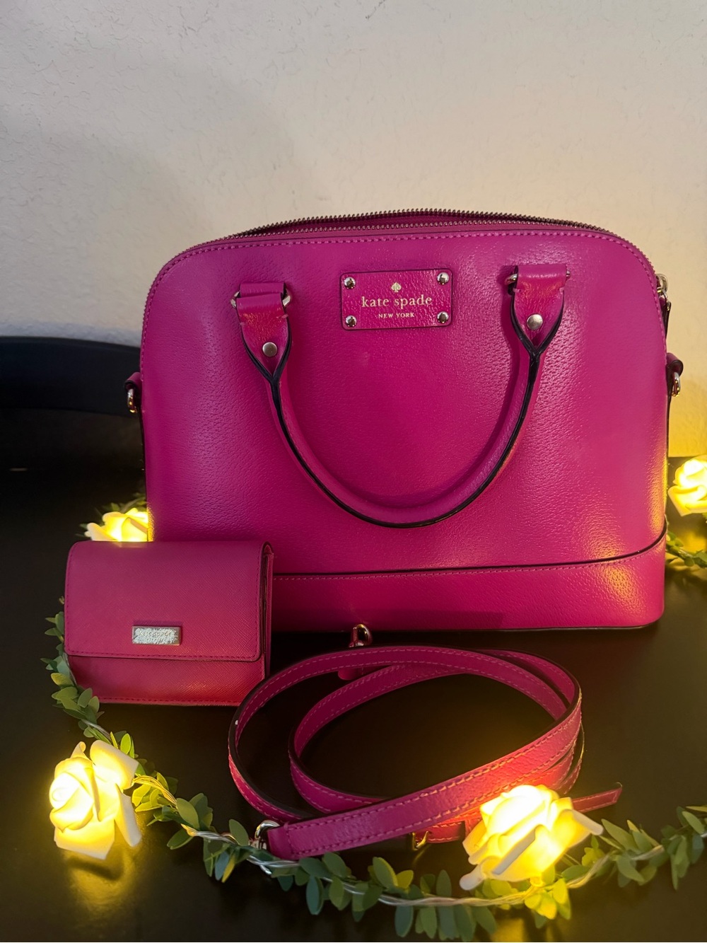 kate spade Pink Leather Dome Satchel with Wallet